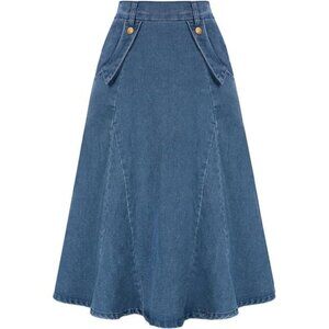 Women's Denim Skirts Elastic High Waist A-Line Blue2